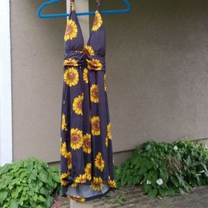Black sunflower halter dress with beads (tags)